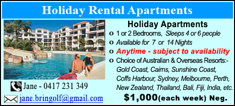 Holiday Rental Apartments - $1000